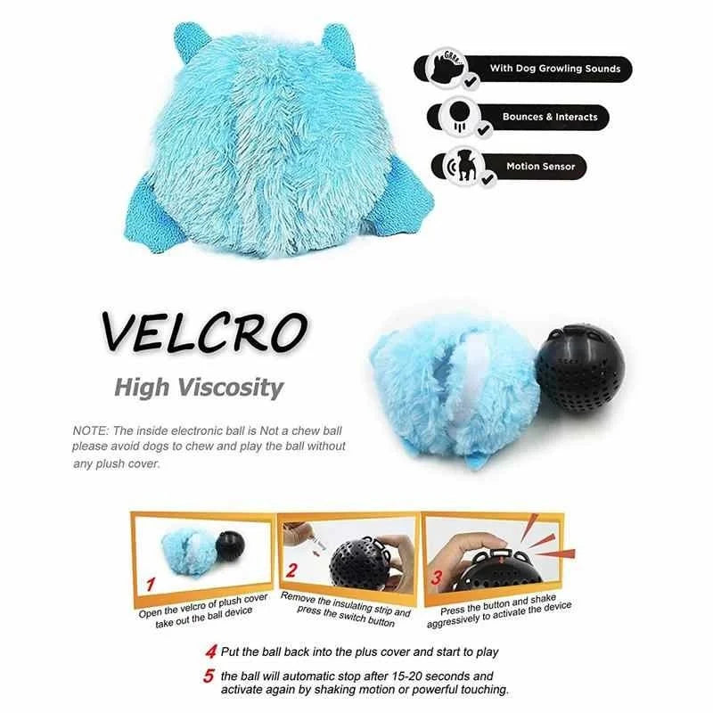 Bola de pelúcia interativa Monster Giggle Ball Shake Crazy Bouncer Brinquedo para cachorro Exercício Brinquedo eletrônico para filhotes Entretenimento motorizado Animais de estimação