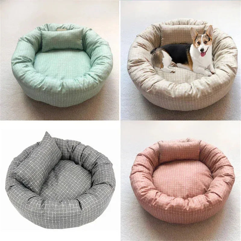 Camas redondas para animais de estimação para cães e gatos, universal para todas as estações, tapete macio para animais de estimação com travesseiro, almofadas para dormir para animais de estimação, sofá, acessórios para cães