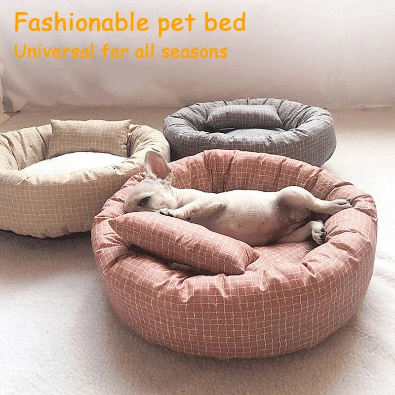 Round Pet Beds for Dogs Cats Universal for all seasons Soft Cloth Pet Mat with Pillow Pet Sleeping Cushions Sofa dog Accessoires