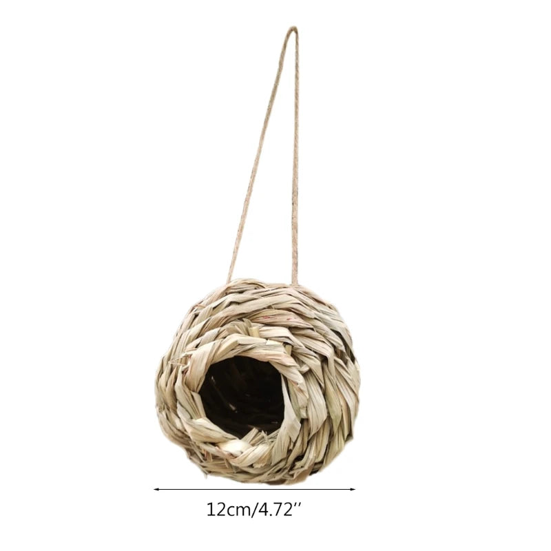 Hand-Woven Bird House Natural Grass Bird Nest Shelter Hut Small Bird Hideaway Outside Sparrows Hanging Parrot Nest Houses Pet B