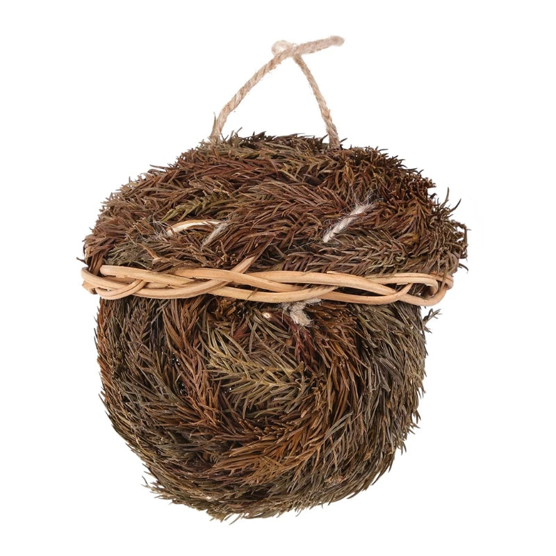 Hand-Woven Bird House Natural Grass Bird Nest Shelter Hut Small Bird Hideaway Outside Sparrows Hanging Parrot Nest Houses Pet B