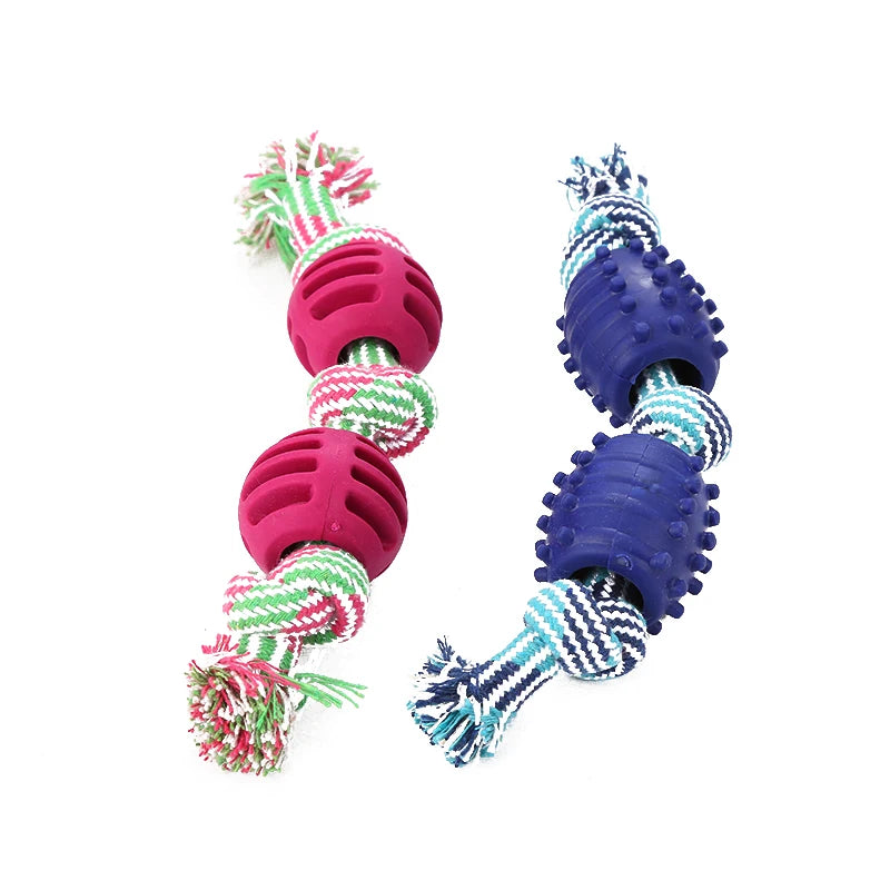 Double knot cotton cord with ball dog toy teeth grinding toy teeth cleaning pet products