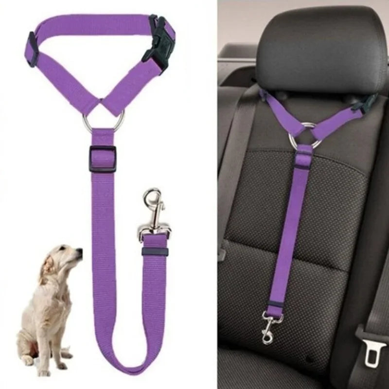 Cinto de segurança para carro para animais de estimação, dois em um, de nylon, coleira de chumbo, cinto de segurança para banco traseiro, ajustável, coleira para cães, acessórios para animais de estimação