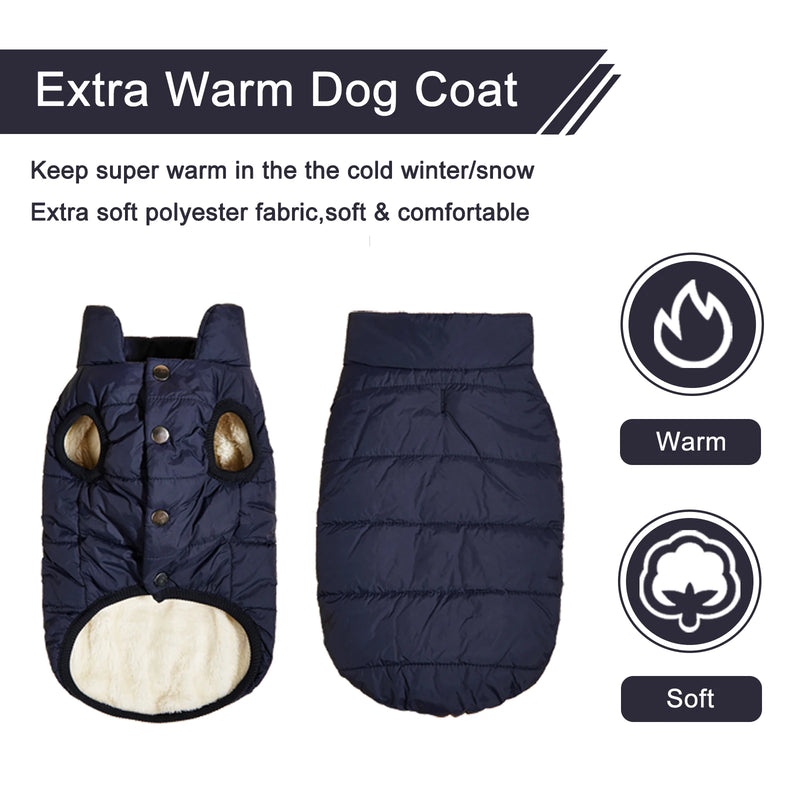 Roupas de inverno para cachorros, casaco quente à prova de frio para cães ao ar livre com forro de lã de algodão, roupas para filhotes de buldogue francês, casaco