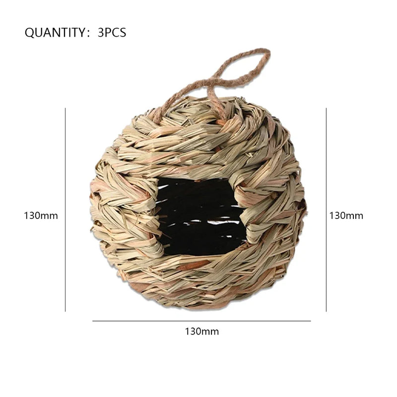 Hummingbird Nest House Birds Nest Bird Cage Hanging Bird House Hand-woven Hung Straw Nest Natural Grass Bird For Garden Patio