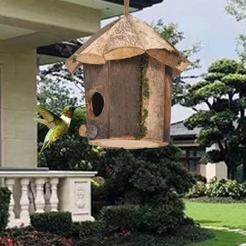 Casa de beija-flor, cabana suspensa para pássaros, caixa de nidificação de pássaros selvagens para pássaros azuis, tentilhões, beija-flor, decoração de jardim ao ar livre