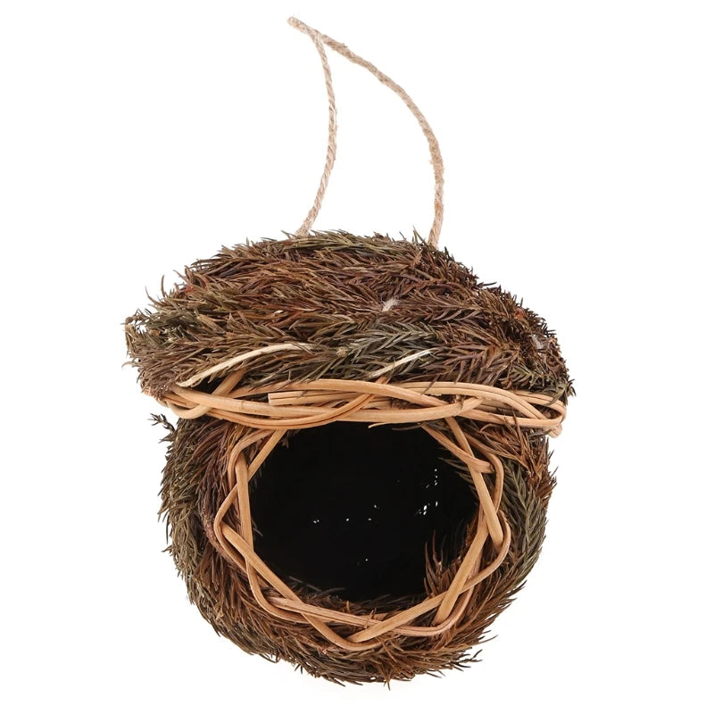 Hand-Woven Bird House Natural Grass Bird Nest Shelter Hut Small Bird Hideaway Outside Sparrows Hanging Parrot Nest Houses Pet B