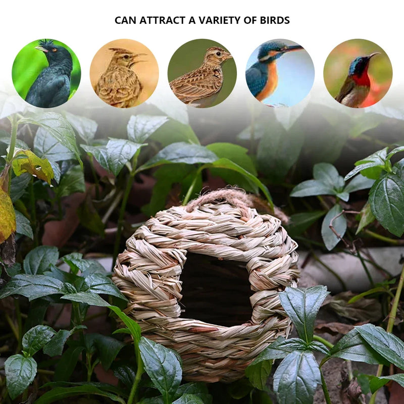 Hummingbird Nest House Birds Nest Bird Cage Hanging Bird House Hand-woven Hung Straw Nest Natural Grass Bird For Garden Patio