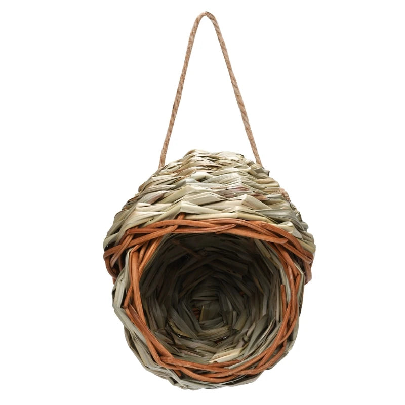 Hand-Woven Bird House Natural Grass Bird Nest Shelter Hut Small Bird Hideaway Outside Sparrows Hanging Parrot Nest Houses Pet B