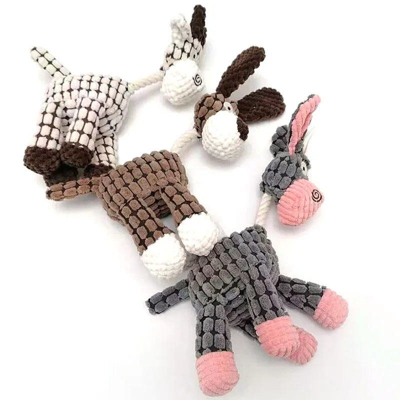 Brinquedo divertido para animais de estimação, brinquedo de mastigar em veludo cotelê em forma de burro para cães, filhotes, guincho, osso de pelúcia que range, brinquedo para molar, treinamento para animais de estimação, acessórios para cães