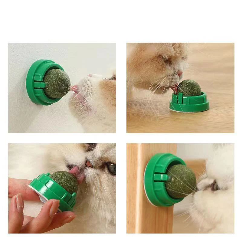 O Catnip Cat Wall Stick-on Ball Toy Scratchers Treats Healthy Natural Remove Balls para promover a digestão Cat Grass Snack