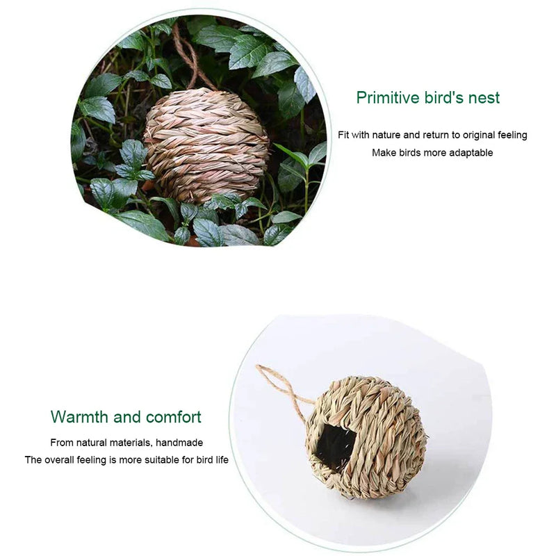 Hummingbird Nest House Birds Nest Bird Cage Hanging Bird House Hand-woven Hung Straw Nest Natural Grass Bird For Garden Patio