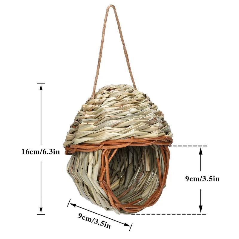 Hand-Woven Bird House Natural Grass Bird Nest Shelter Hut Small Bird Hideaway Outside Sparrows Hanging Parrot Nest Houses Pet B