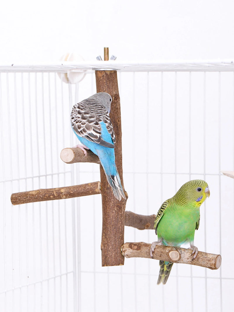 Natural Wood Bird Branch Stand Perches Pet Parakeet Budgie Hanging Play Toy Bird Cage Parrot Wooden Desk Holder Perches Platform