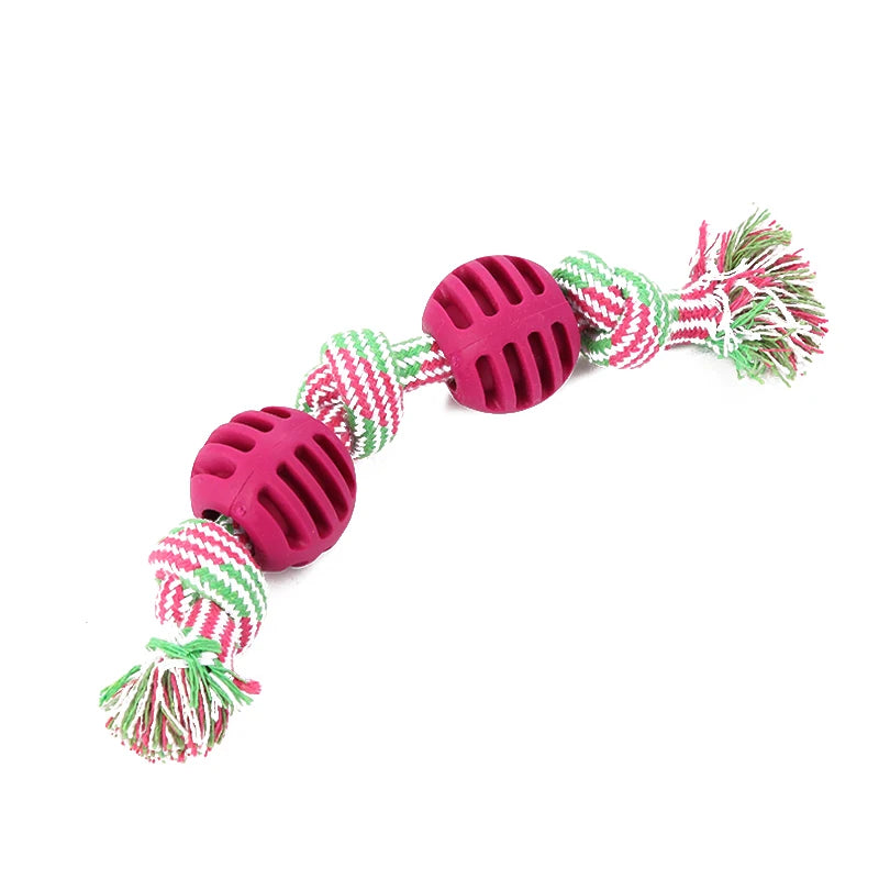 Double knot cotton cord with ball dog toy teeth grinding toy teeth cleaning pet products