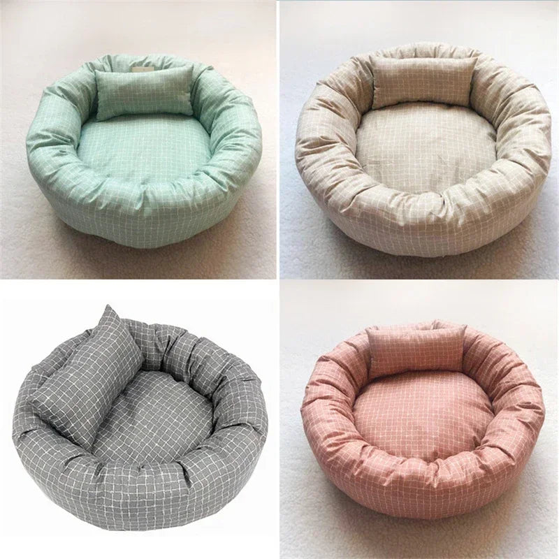 Round Pet Beds for Dogs Cats Universal for all seasons Soft Cloth Pet Mat with Pillow Pet Sleeping Cushions Sofa dog Accessoires