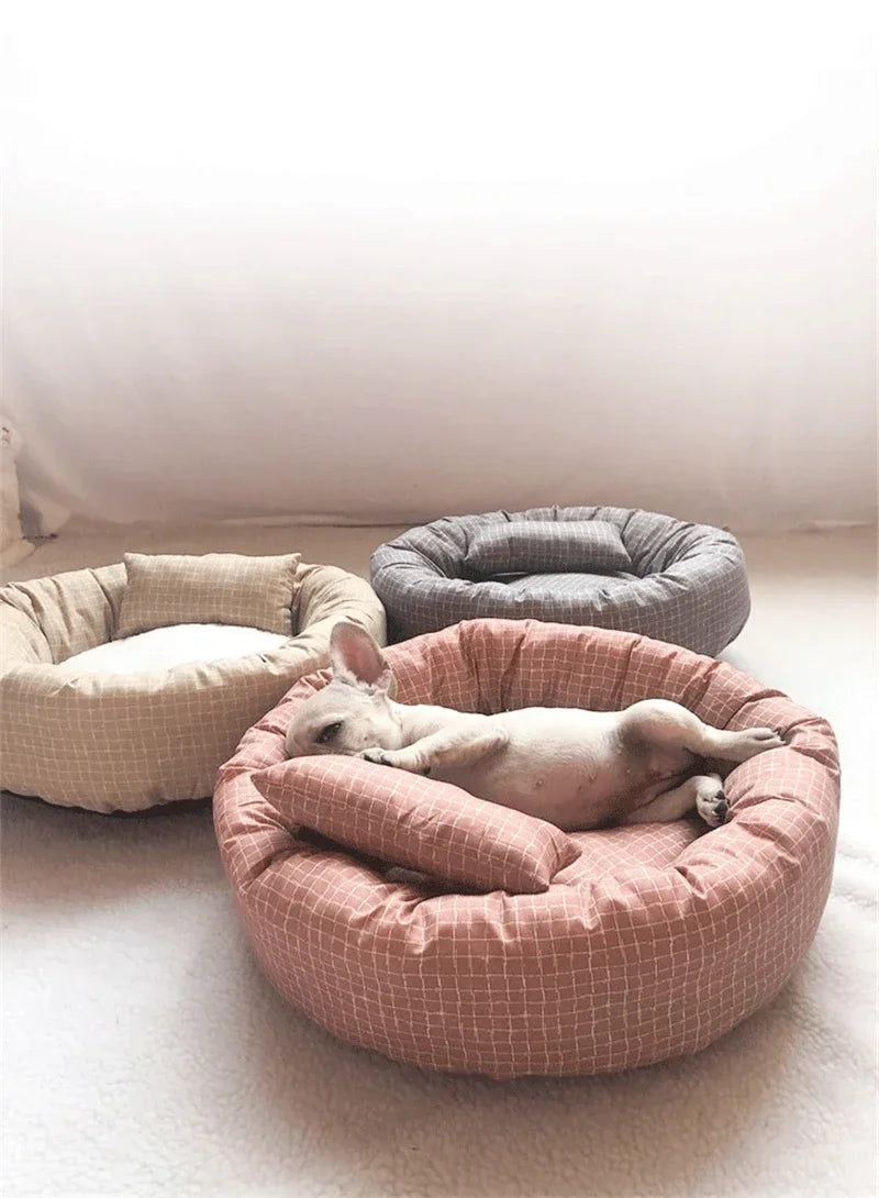 Round Pet Beds for Dogs Cats Universal for all seasons Soft Cloth Pet Mat with Pillow Pet Sleeping Cushions Sofa dog Accessoires