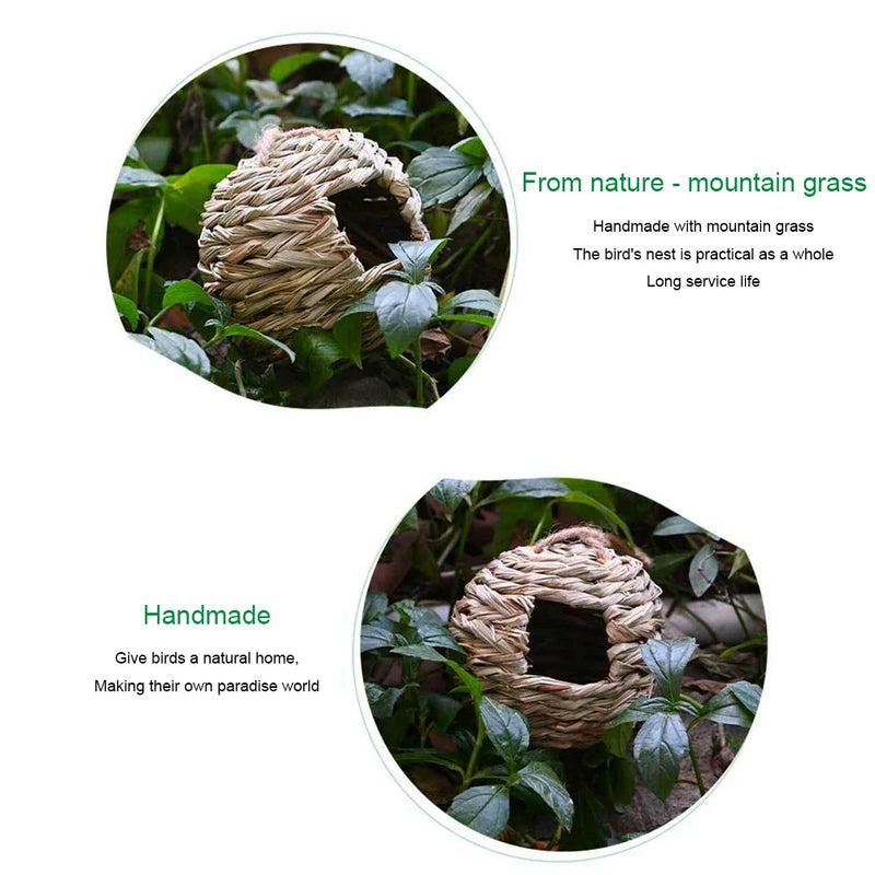 Hummingbird Nest House Birds Nest Bird Cage Hanging Bird House Hand-woven Hung Straw Nest Natural Grass Bird For Garden Patio