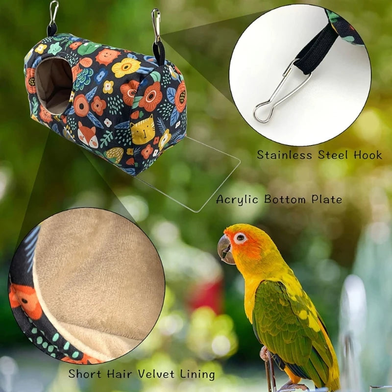 Bird Hanging Hammock for Cage Winter Warm Nest Tent House Plush Hideout Parrot Snuggle for Sleeping Playing & Rest